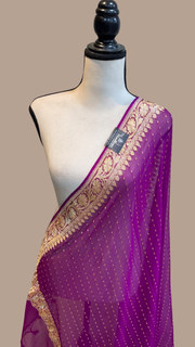 Pure Georgette Dupatta - gold zari - The Handlooms