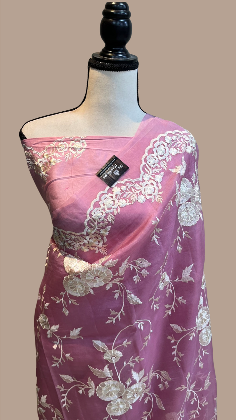 Pure organza Chikankari Handloom Banarasi Saree - The Handlooms