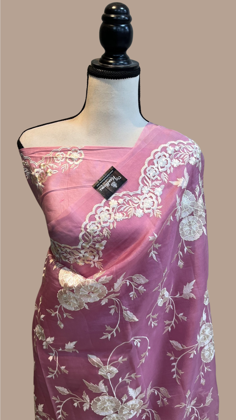 Pure organza Chikankari Handloom Banarasi Saree - The Handlooms