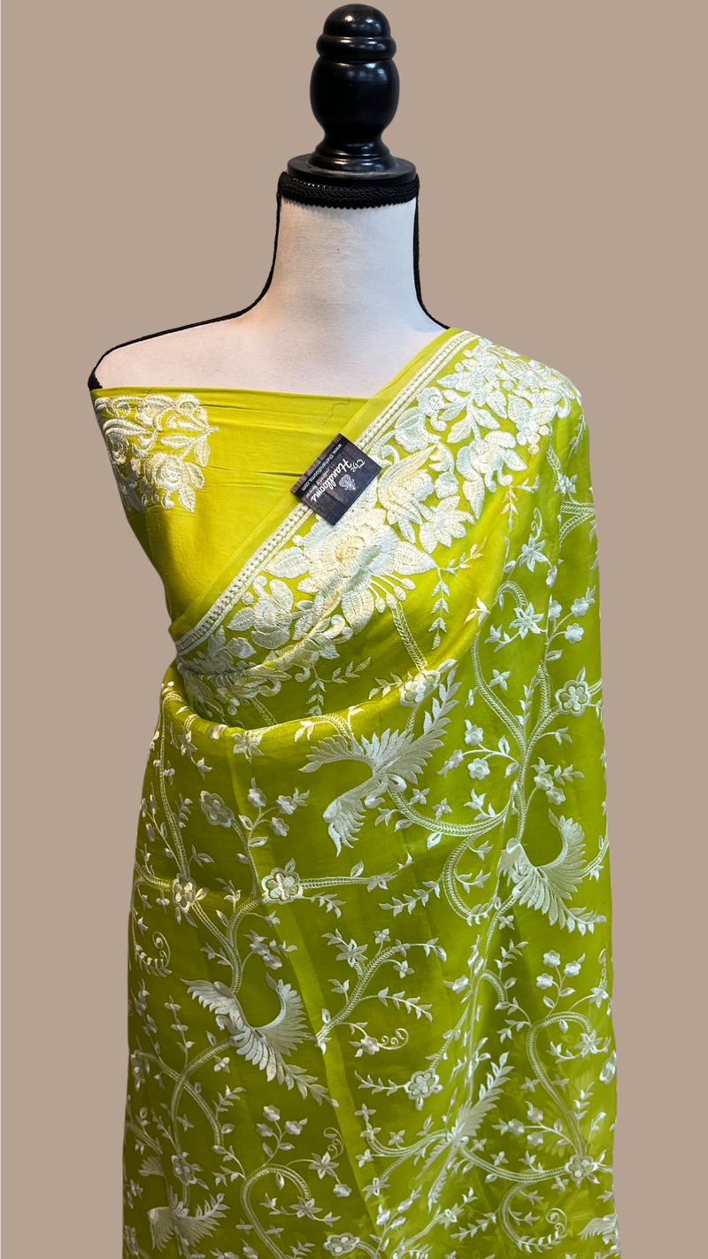 Pure organza Chikankari Handloom Banarasi Saree - The Handlooms
