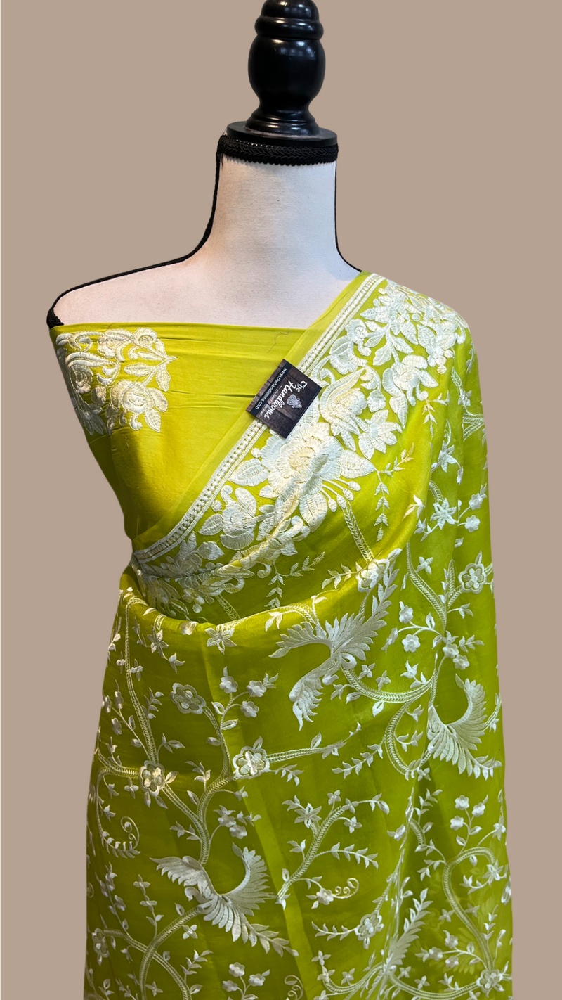 Pure organza Chikankari Handloom Banarasi Saree - The Handlooms