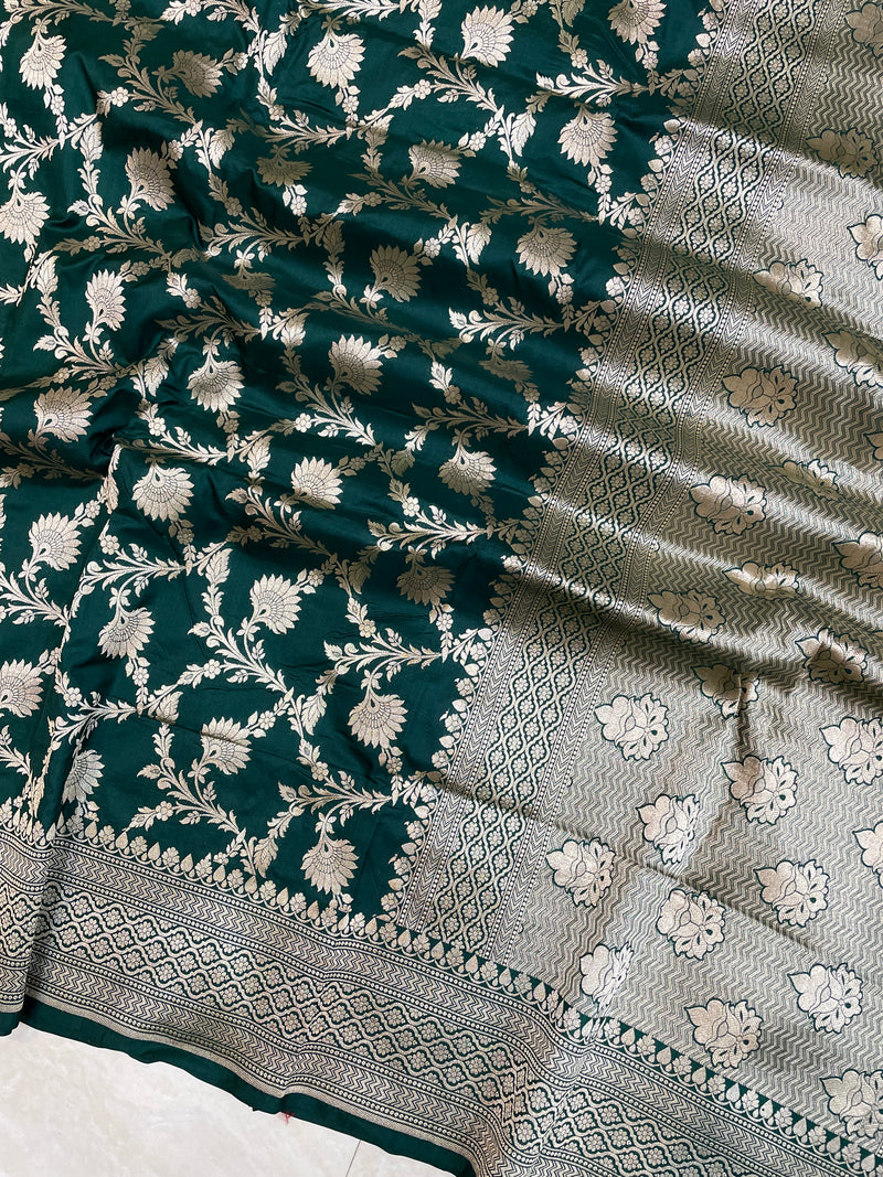 Pure Katan Silk Banarasi Handloom Saree - All over Jaal work - The Handlooms