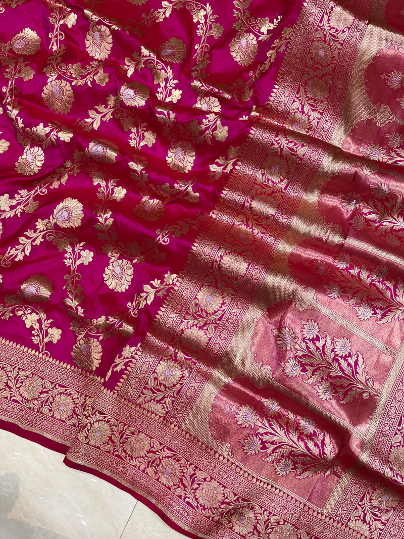Pure Katan Silk Banarasi Handloom Saree - All over Sona Roopa Jaal work - The Handlooms