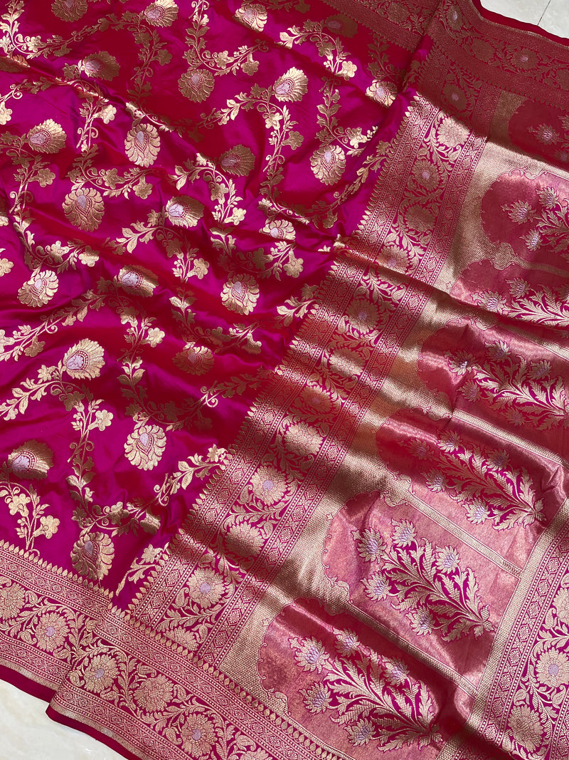 Pure Katan Silk Banarasi Handloom Saree - All over Sona Roopa Jaal work - The Handlooms