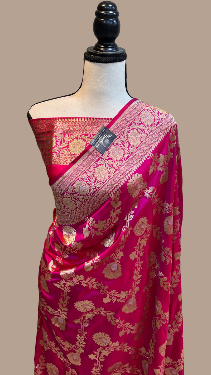 Pure Katan Silk Banarasi Handloom Saree - All over Sona Roopa Jaal work - The Handlooms