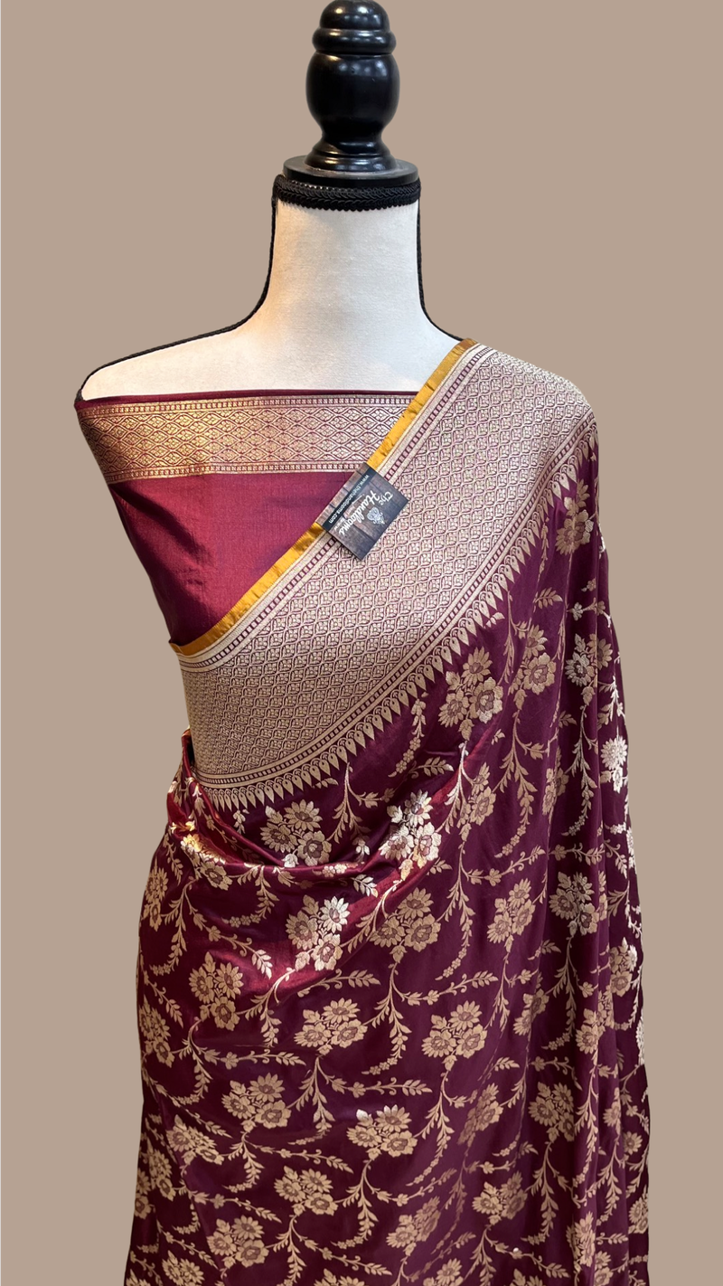 Pure Katan Silk Banarasi Handloom Saree - All over Jaal work - The Handlooms