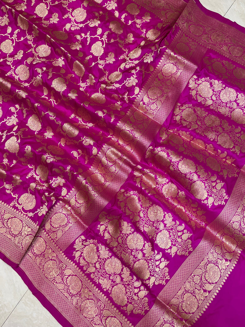 Pure Katan Silk Banarasi Handloom Saree - All over Jaal  work - The Handlooms
