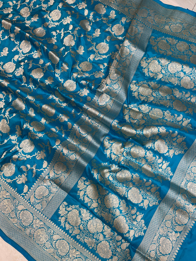 Pure Katan Silk Banarasi Handloom Saree - All over Jaal  work - The Handlooms
