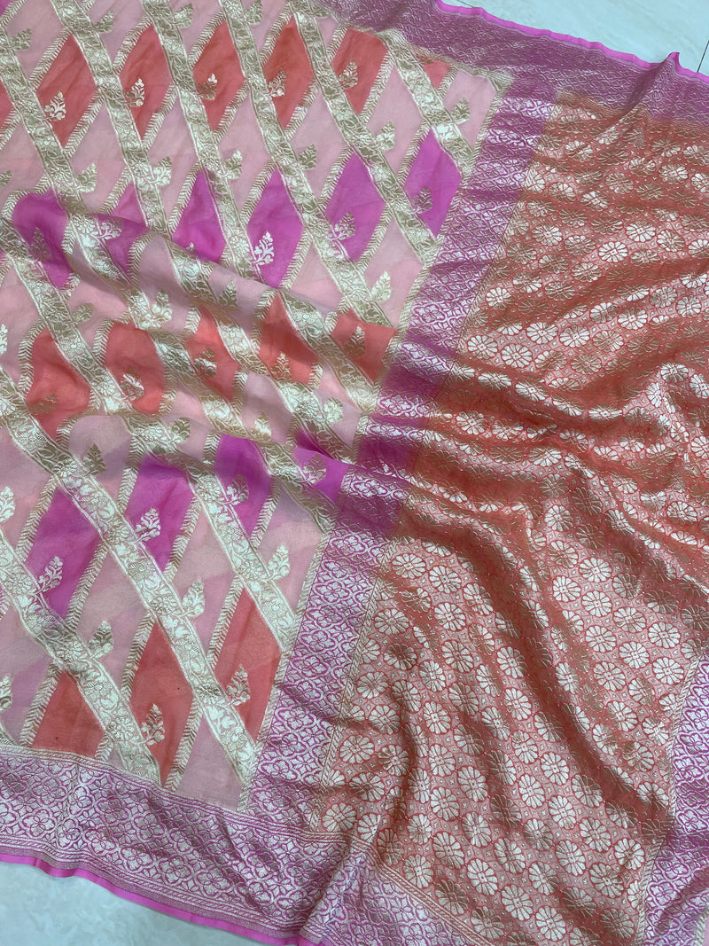 Pure Khaddi Georgette Handloom Banarasi Saree - The Handlooms