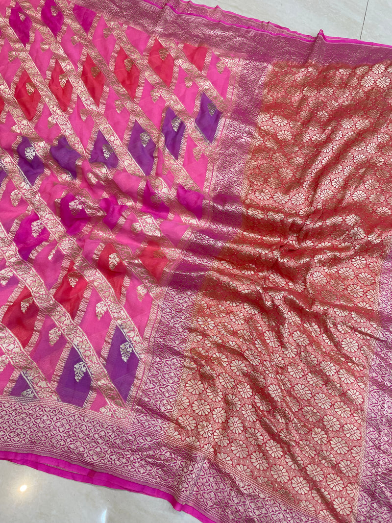 Pure Khaddi Georgette Handloom Banarasi Saree - The Handlooms