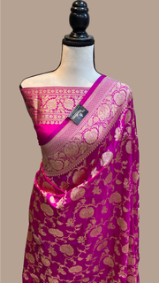 Pure Katan Silk Banarasi Handloom Saree - All over Jaal  work - The Handlooms
