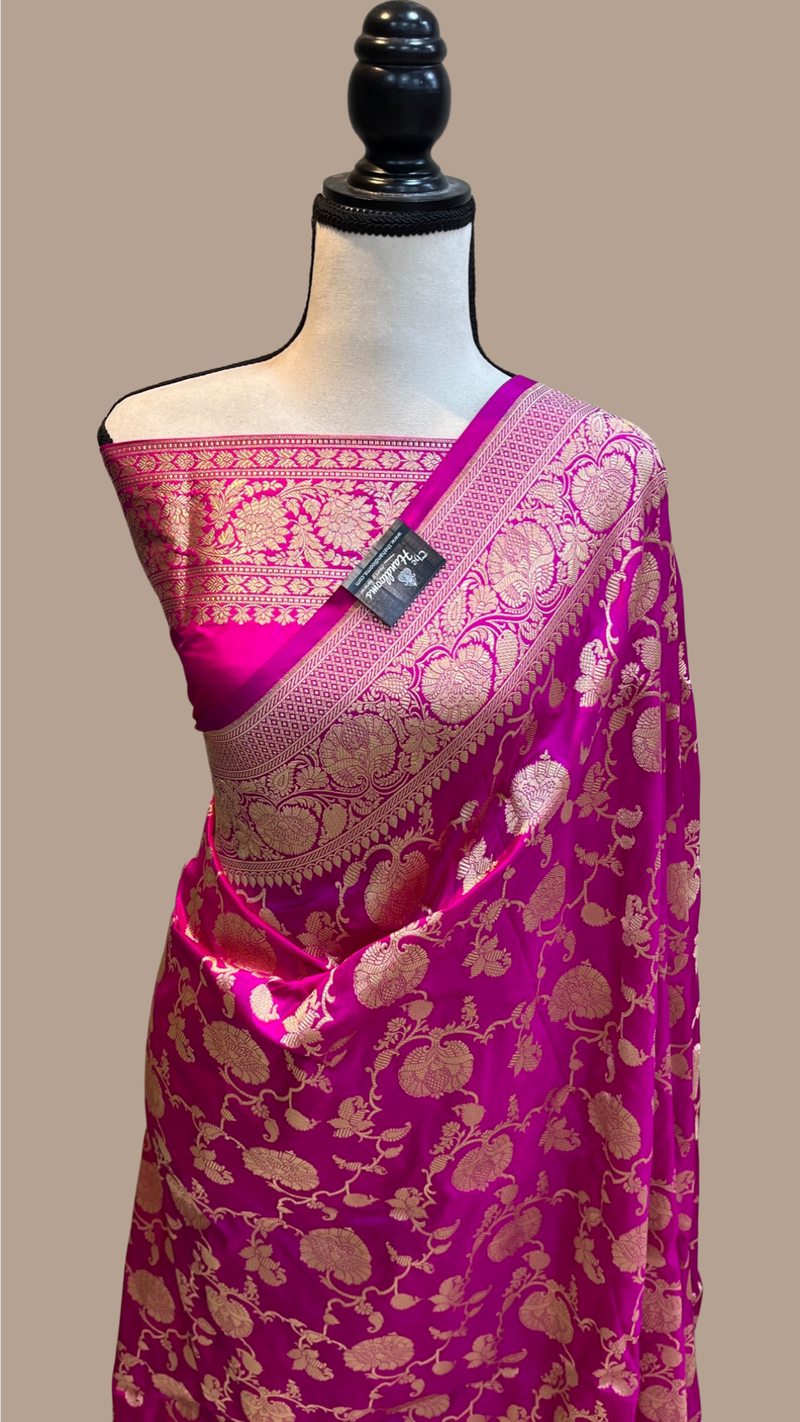 Pure Katan Silk Banarasi Handloom Saree - All over Jaal  work - The Handlooms