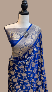 Pure Katan Silk Banarasi Handloom Saree - All over Jaal  work - The Handlooms