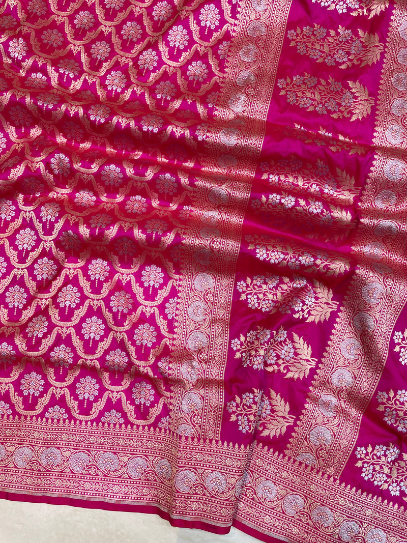 Pure Katan Silk Banarasi Handloom Saree - All over Sona Roopa Jaal work - The Handlooms