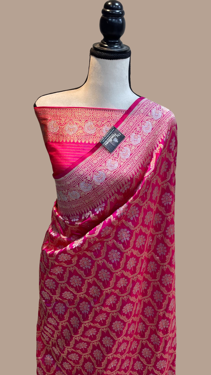 Pure Katan Silk Banarasi Handloom Saree - All over Sona Roopa Jaal work - The Handlooms