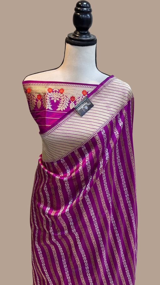 Pure Katan Silk Banarasi Handloom Saree - All over soona roopa  Kadua  stripe - The Handlooms