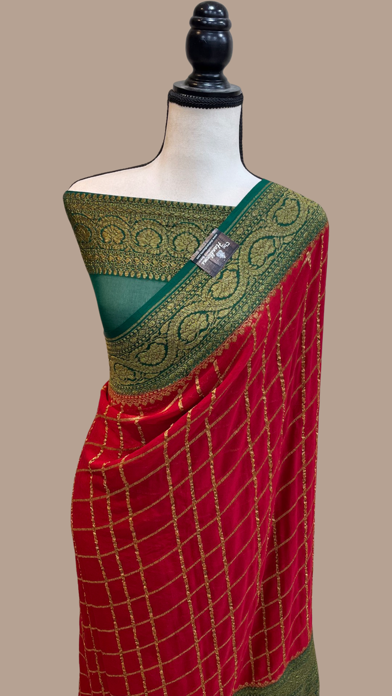Khadki Georgette Banarasi Saree -  Antique zari - The Handlooms