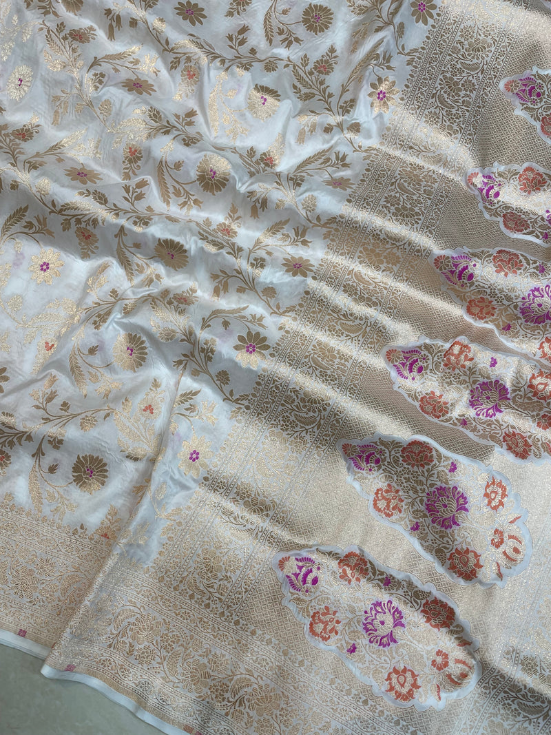 Pure Katan Silk Banarasi Handloom Saree - All over Jaal work - With Meenakari - The Handlooms