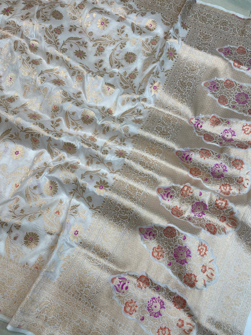 Pure Katan Silk Banarasi Handloom Saree - All over Jaal work - With Meenakari - The Handlooms