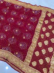 Pure Georgette Banarasi Bandhej Handloom Dupattta - The Handlooms