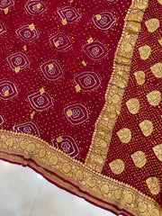 Pure Georgette Banarasi Bandhej Handloom Dupattta - The Handlooms