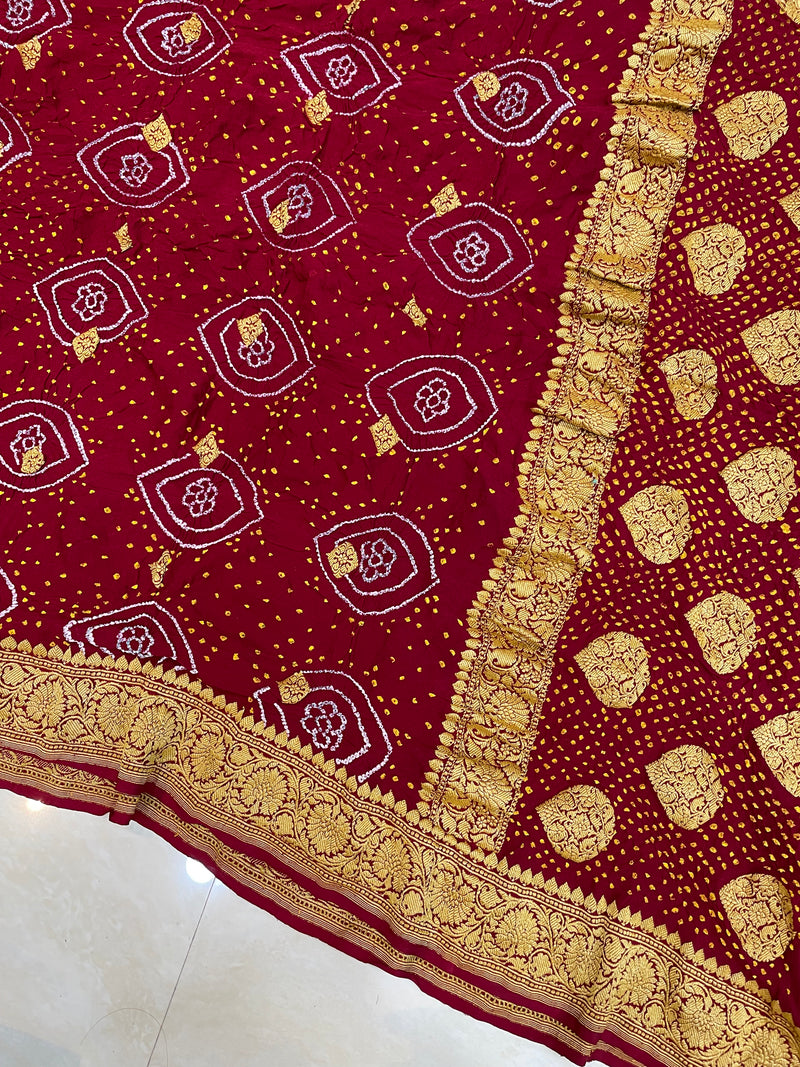 Pure Georgette Banarasi Bandhej Handloom Dupattta - The Handlooms