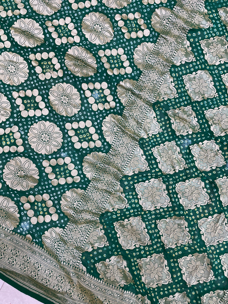 Pure Georgette Banarasi Bandhej Handloom Saree - The Handlooms