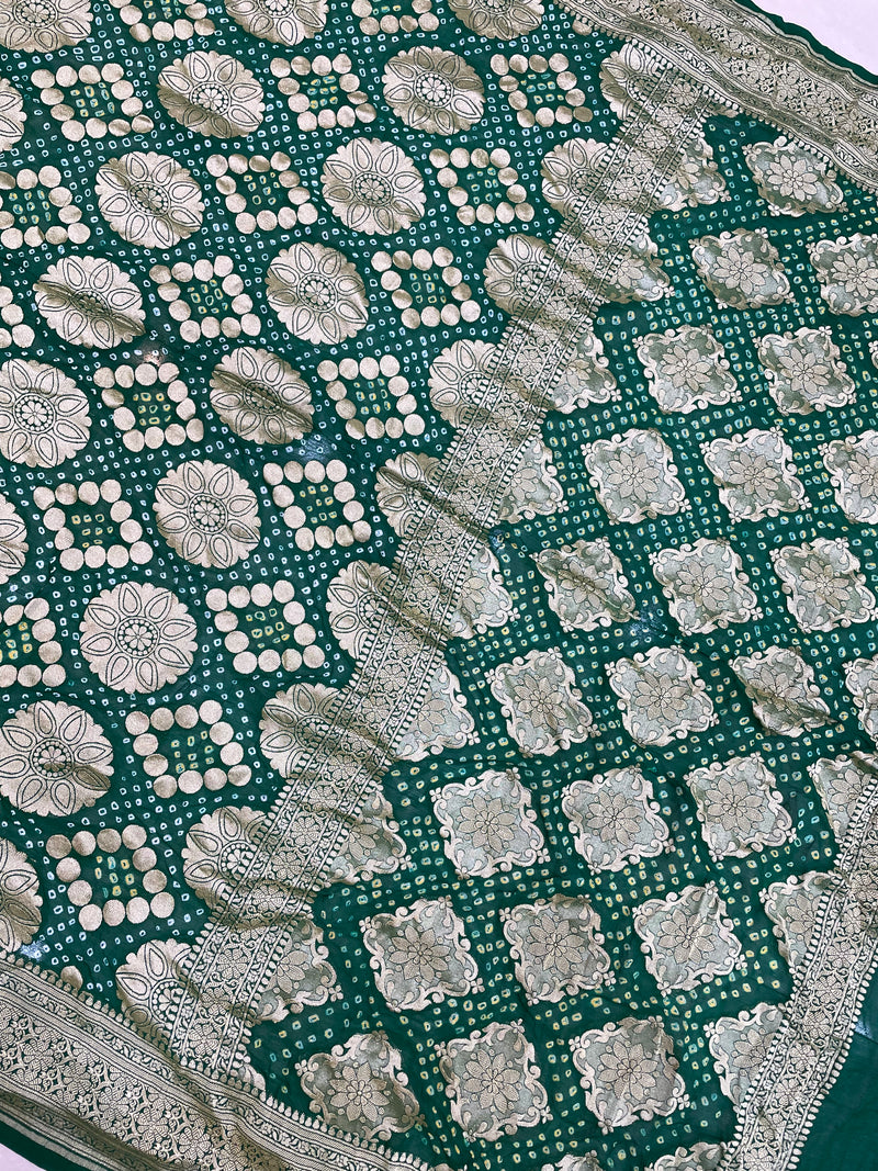 Pure Georgette Banarasi Bandhej Handloom Saree - The Handlooms