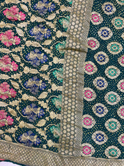 Pure Georgette Banarasi Bandhej Handloom Saree - with meenakari work - The Handlooms