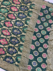 Pure Georgette Banarasi Bandhej Handloom Saree - with meenakari work - The Handlooms