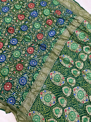 Pure Georgette Banarasi Bandhej Handloom Saree - with meenakari work - The Handlooms
