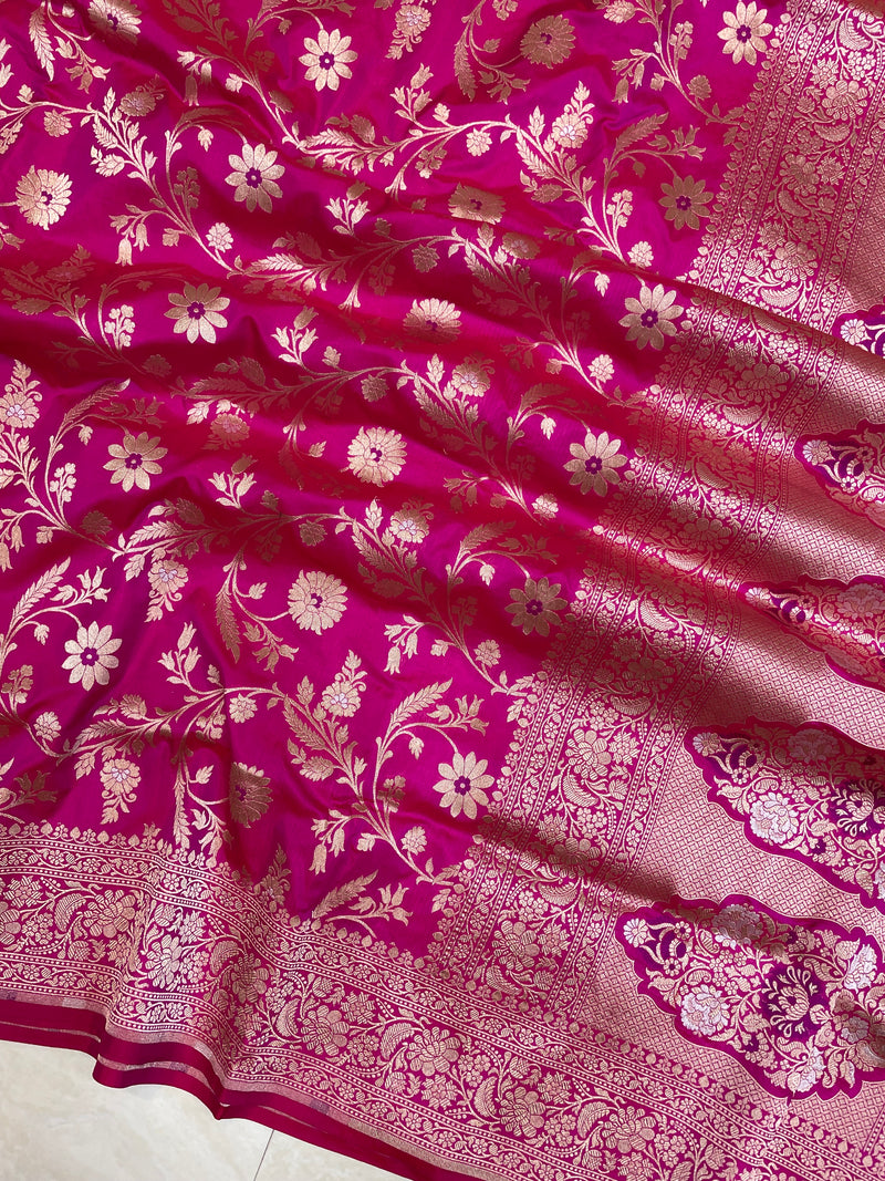 Pure Katan Silk Banarasi Handloom Saree - All over sona roopa Jaal work - The Handlooms