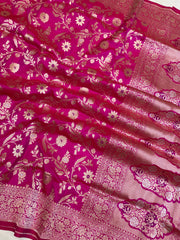 Pure Katan Silk Banarasi Handloom Saree - All over sona roopa Jaal work - The Handlooms
