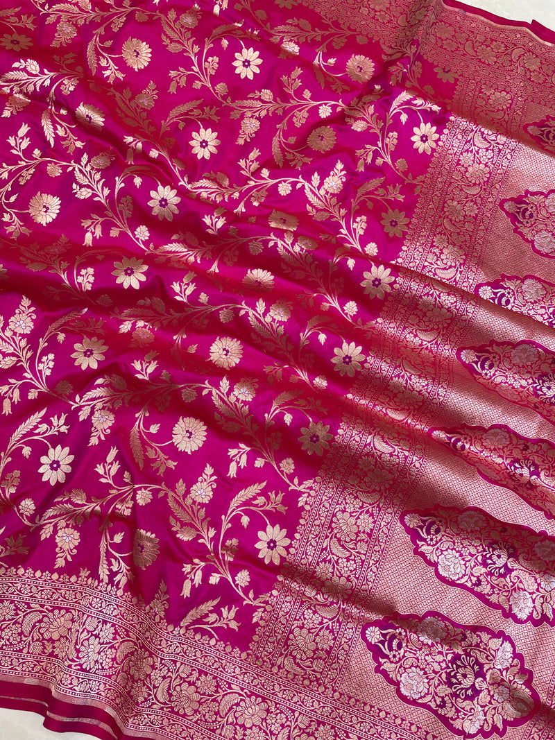 Pure Katan Silk Banarasi Handloom Saree - All over sona roopa Jaal work - The Handlooms