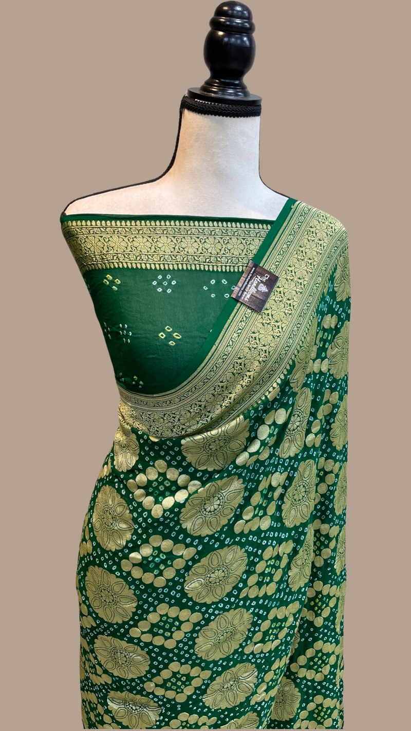 Pure Georgette Banarasi Bandhej Handloom Saree - The Handlooms