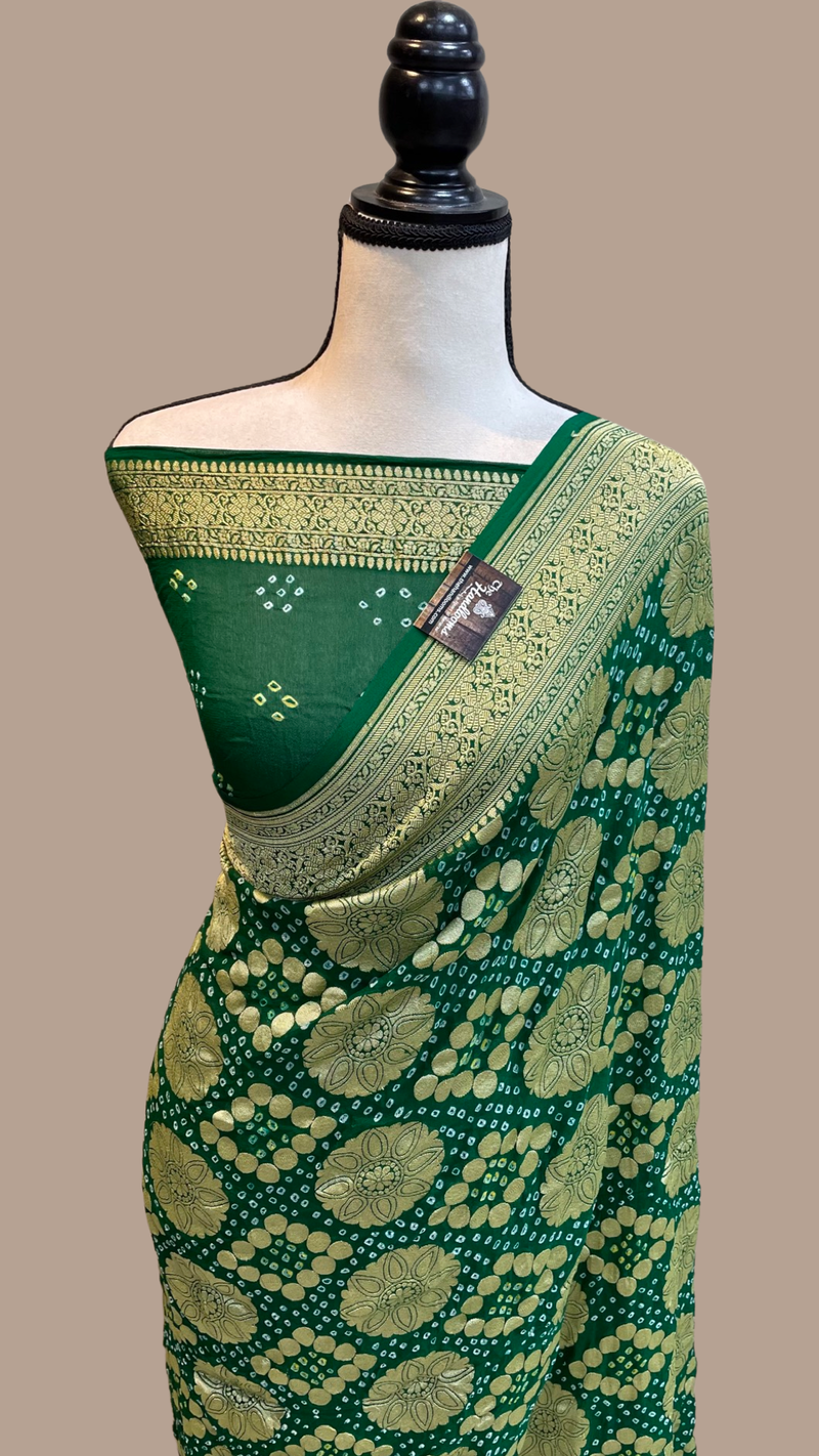 Pure Georgette Banarasi Bandhej Handloom Saree - The Handlooms