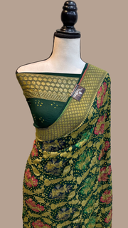 Pure Georgette Banarasi Bandhej Handloom Saree - with meenakari work - The Handlooms