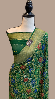 Pure Georgette Banarasi Bandhej Handloom Saree - with meenakari work - The Handlooms