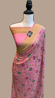 Pure Georgette Banarasi Bandhej Handloom Saree - with meenakari work - The Handlooms