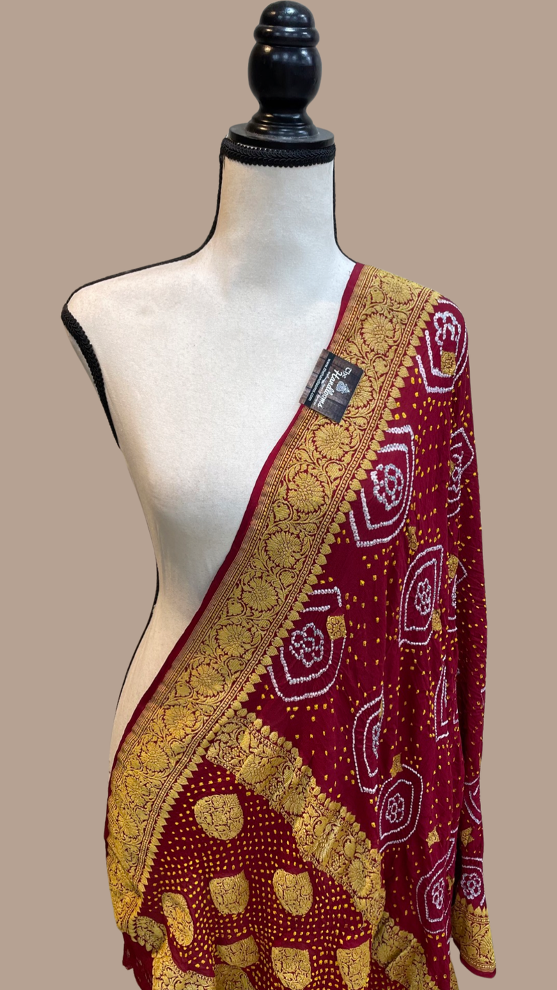 Pure Georgette Banarasi Bandhej Handloom Dupattta - The Handlooms