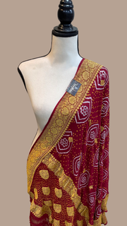Pure Georgette Banarasi Bandhej Handloom Dupattta - The Handlooms