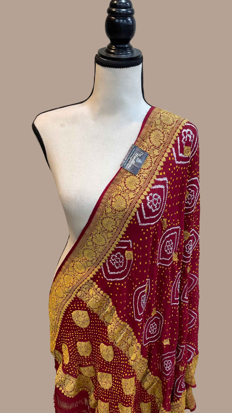 Pure Georgette Banarasi Bandhej Handloom Dupattta - The Handlooms