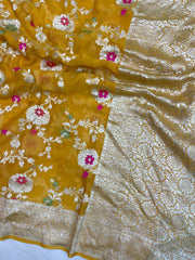 Khaddi Georgette Handloom Banarasi Saree - All over Jaal Work with meenakari - The Handlooms