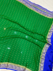 Pure Georgette Handwoven Dupatta - Green purple Gold zari - The Handlooms