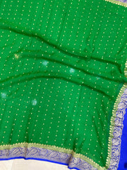 Pure Georgette Handwoven Dupatta - Green purple Gold zari - The Handlooms