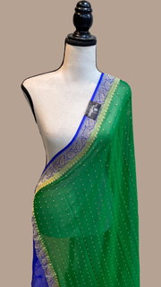 Pure Georgette Handwoven Dupatta - Green purple Gold zari - The Handlooms
