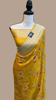 Khaddi Georgette Handloom Banarasi Saree - All over Jaal Work with meenakari - The Handlooms