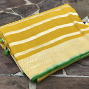 Khaddi Georgette Handloom Banarasi Saree - Yellow - The Handlooms