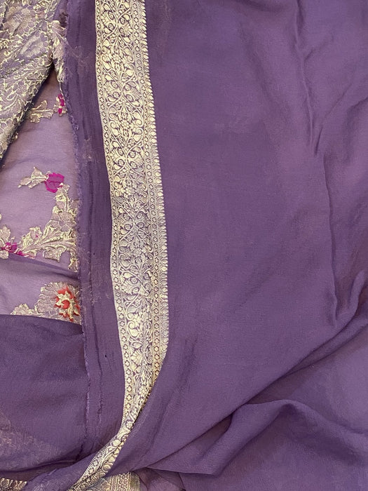 Purple Khaddi Georgette Handloom Banarasi Saree - All over Jaal Work with meenakari