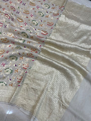 Moonga Georgette Handloom Banarasi Saree - All over meenakari - The Handlooms